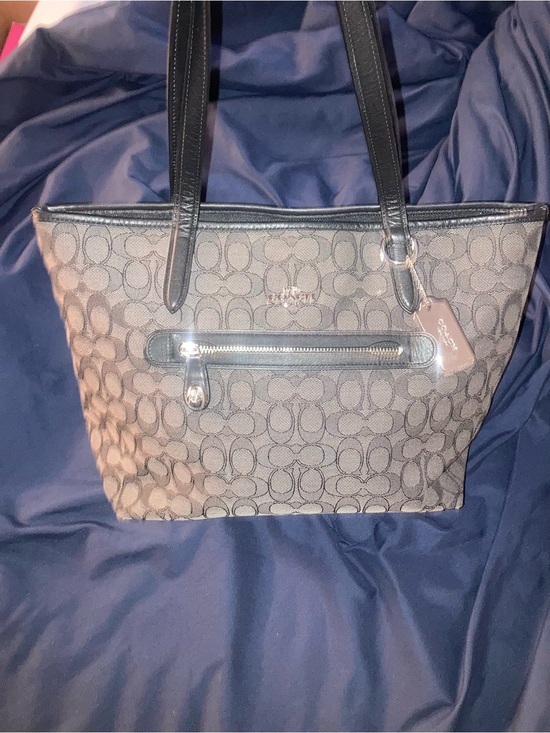 Coach Handbags - Coach Brown Signature Canvas Tote with Black Trim